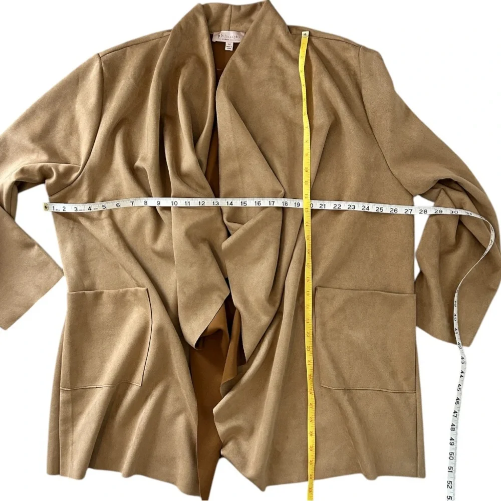 PHILOSOPHY WOMAN Plus Waterfall Jacket‎ Faux Tan Leather/Suede Patch Pockets 3X